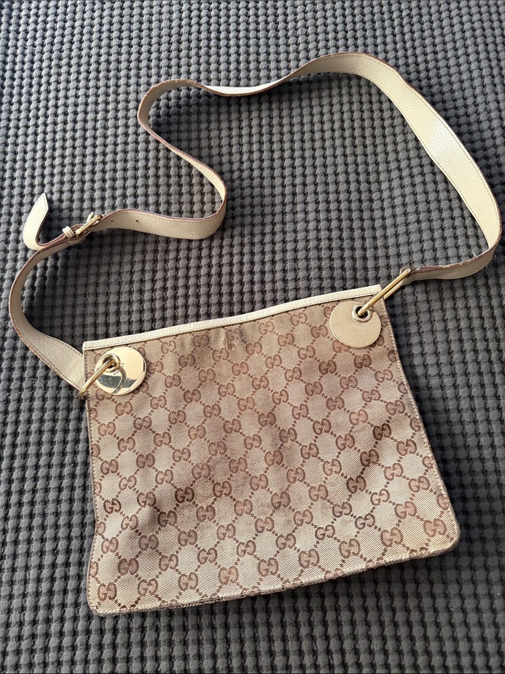 Gucci Beige GG Canvas Crossbody with Cream Leather Strap